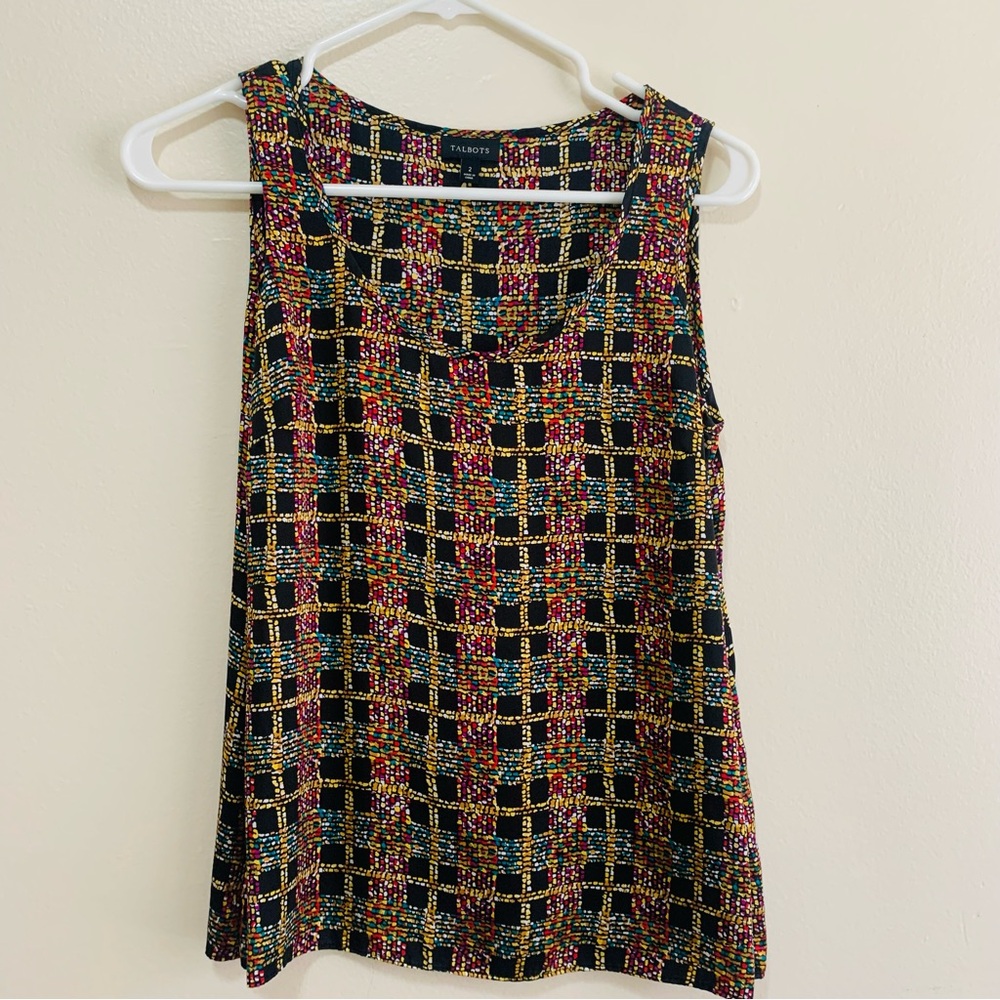 Talbots Black Multicolor Patterned Sleeveless Sil… - image 1